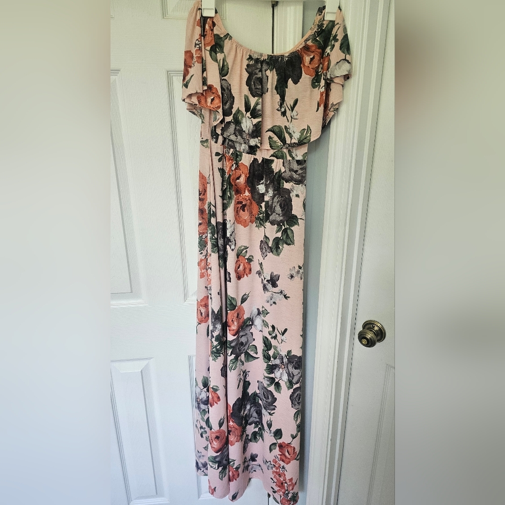 Pinkblush floral off shoulder maternity dress